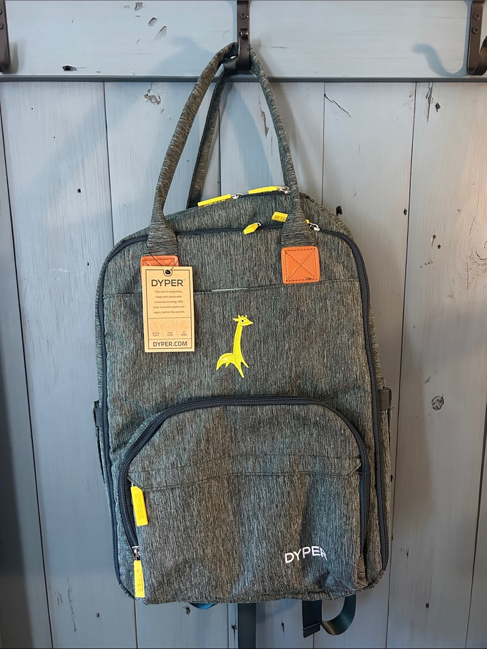 DYPER Women's Gray Baby Bag Backpack with Yellow Accents - New